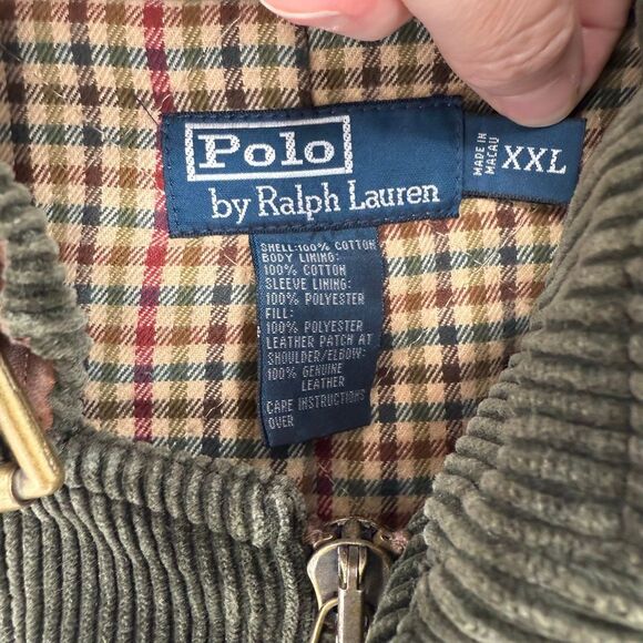 Polo Ralph Lauren Corduroy Leather Hunting Safari Sportsman Jacket Green Men XXL - Picture 6 of 7